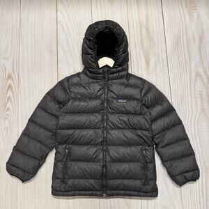 Patagonia Boys L 12 Hi-Loft Duck Down Sweater Hoody 700 Fill Jacket Black